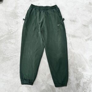 Y2k Nike Mens Fleece Joggers Forest Green Sweatpants Small Embroidered Swoosh